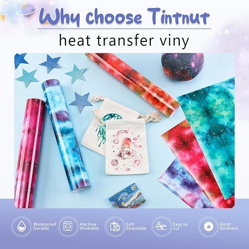 Tintnut Glow in Dark HTV Heat Transfer Vinyl - 12x10 inch 6 Sheets Luminous Galaxy Iron on Vinyl Galaxy HTV Vinyl for T-Shirts DIY Compatible with Cricut or Silhouette Cameo thumbnail 4