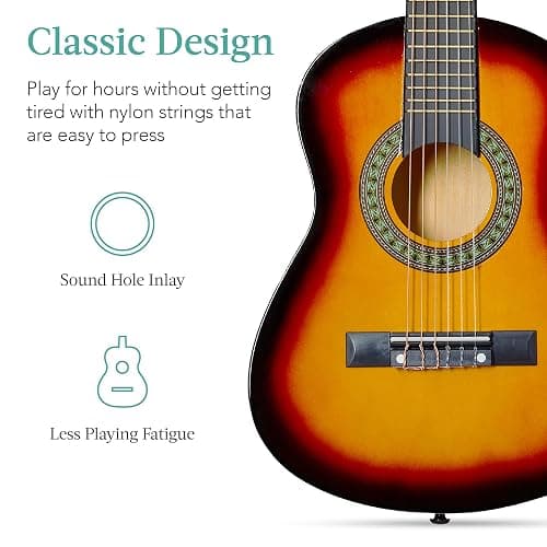 Best Choice Products 30in Kids Acoustic Guitar, All-in-One Beginner Starter Kit w/Strap, Case, Extra Strings, Rosette Inlay - Sunburst thumbnail 6