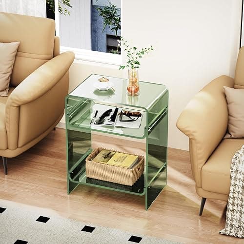 Acrylic Record Player Table with Storage Shelf, Clear Side Table Nightstand (Green, Large) thumbnail 5