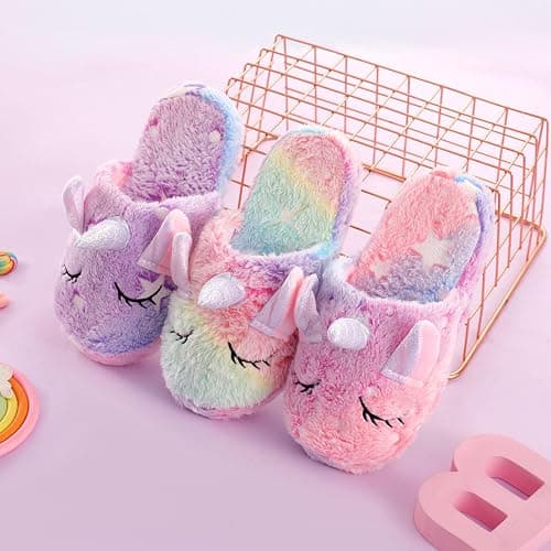 HIBCIGA Kids Fuzzy Slippers for Girls Boys Unicorn Glow in the Dark Plush Fleece Warm Indoor Shoes thumbnail 3