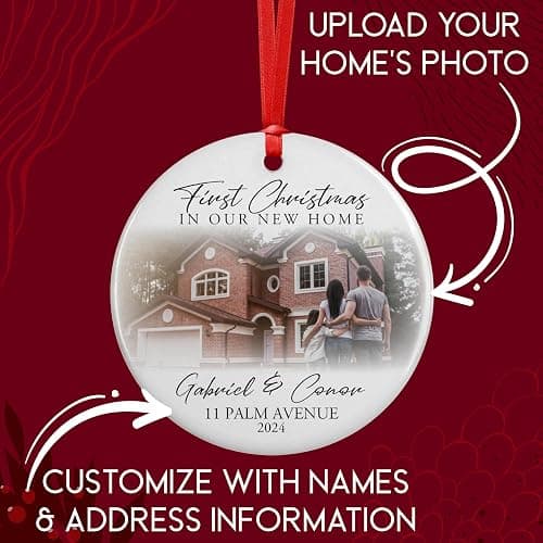 Custom New Home Ornament 2024 w/Your Home Photo, Address - 3" Our 1st Christmas in Our New Home Christmas Keepsake Ornament w/Optional Gift Box, Personalized Newlywed - With Photo thumbnail 2