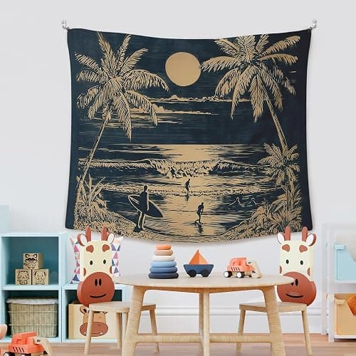XLDLIOO Beach Wall Tapestry, Tropical Coastal Beach Ocean Wall Tapestry Hanging for Bedroom, Vintage Coastal Palm Tree Sunset Landscape Tapestries Decor Art for Home Living Room 50x60in thumbnail 4