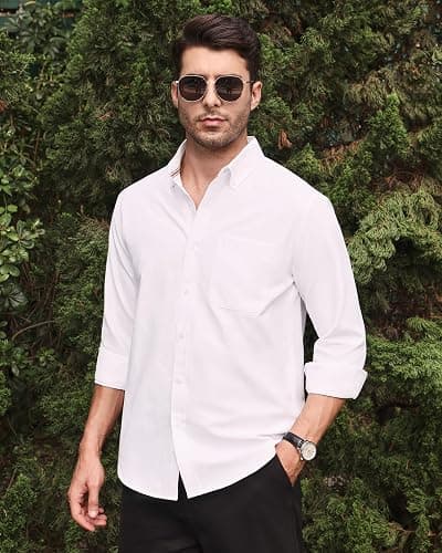 Alimens & Gentle Mens Solid Oxford Shirt Long Sleeve Dress Shirt Work Casual Button Down Shirts with Pocket thumbnail 2