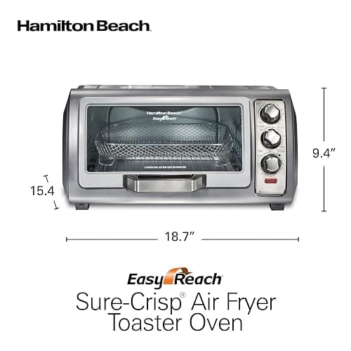 Hamilton Beach Air Fryer Toaster Oven Combo with Large Capacity, Fits 6 Slices or 12” Pizza, 4 Cooking Functions for Convection, Bake, Broil, Roll-Top Door, Easy Reach Sure-Crisp, Stainless Steel thumbnail 2