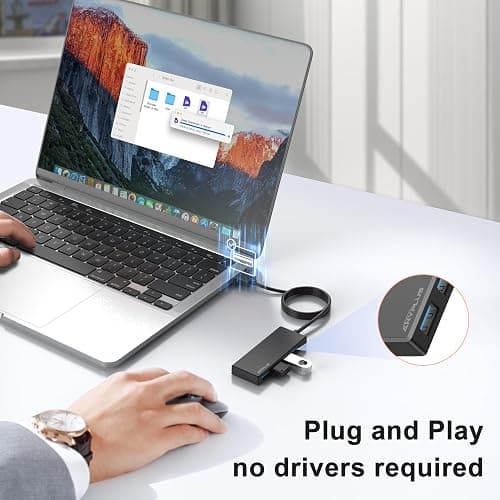 ANYPLUS USB Hub, Multiport USB Splitter Adapter, 2 ft Long Cable USB 3.0 Hub, USB Extender for Laptop, PC, iMac, Surface Pro, MacBook, Mac Pro, Flash Drive, XPS, Mouse, HDD thumbnail 5