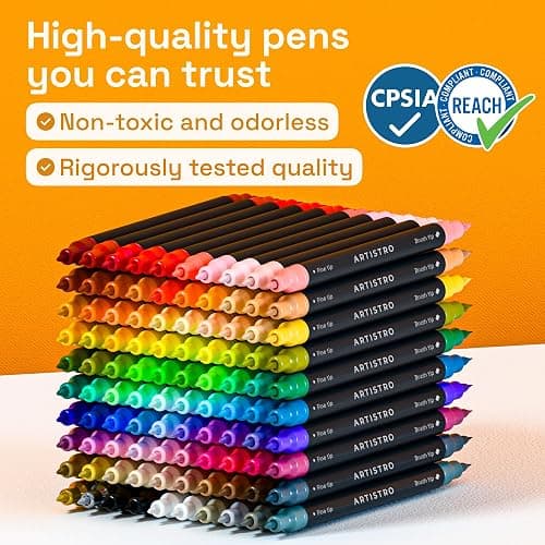 ARTISTRO 100 Dual Tip Acrylic Paint Markers, Paint Pens, Drawing Markers for Textile, Rock, Glass, Wood, Paper, Ceramic, Canvas, DIY - Art Supplies Kit for Kids and Adults (Brush + Fine) thumbnail 9