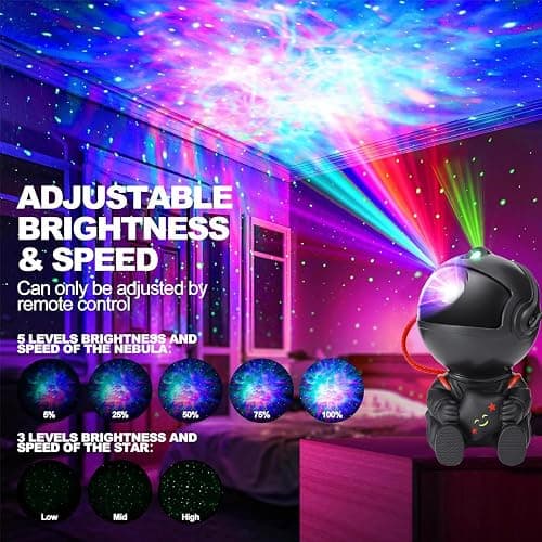 VEANANO Astronaut Galaxy Projector, Star Projector Night Light, Spaceman Light Projector with Remote Control, USB Powered 360° Adjustable Space Buddy Projector for Kids Bedroom Adults Room (Black) thumbnail 3