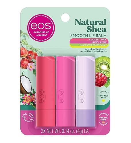 eos Natural Shea Lip Balm, Honey Apple, Coconut Milk & Raspberry Kiwi Splash, All-Day Moisture, Lip Care Products, 0.14 oz, 3-Pack - Image 1