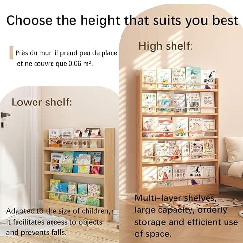 yurstcggh Wooden Behind Door Bookshelf,Thin 10cm Standing Wood Book Shelf Organizer,Behind Door 3-5 Tier Wall Bookcase,Toy storage rack, book storage rack 58×10×124cm Brown thumbnail 6