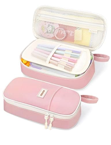 SUNEE Cute Pencil Case, Aesthetic Pen Pouch, Colored Large Pencil Bag with Zipper, Kawaii Stationery Storage and Organizer, Pink School Supplies for Teen and Adult Girls - Image 1