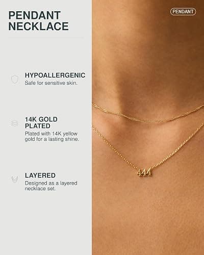 PAVOI 14K Gold Plated Angel Number Pendant Layering Necklace for Women | Lucky Numerology Pendant Necklace, Singapore Chain Jewelry Gifts thumbnail 2
