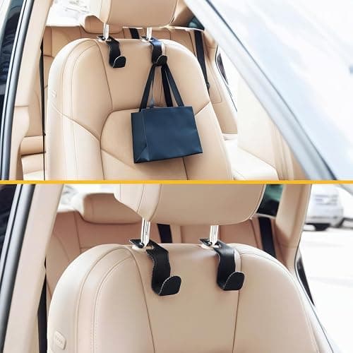 EldHus Headrest Hooks for Purses and Bags, 2 Pack Car Seat Hooks for Grocery Bag Handbag, Metal Car Purse Holder Covered by Leather, Black thumbnail 6