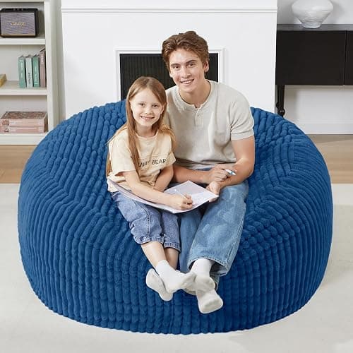 Homguava 4 FT Bean Bag Chair,4' Big Bean Bag,Large Bean Bag Chairs for Adults with Memory Foam Filled,Comfy Beanbag Chairs Soft Bean Bag Sofa with Dutch Corded Plush Cover-Blue thumbnail 7