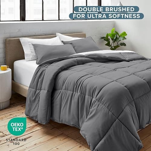 Bare Home Comforter Set - Queen Size - Ultra-Soft - Goose Down Alternative - Premium 1800 Series - All Season Warmth (Queen, Grey) thumbnail 6