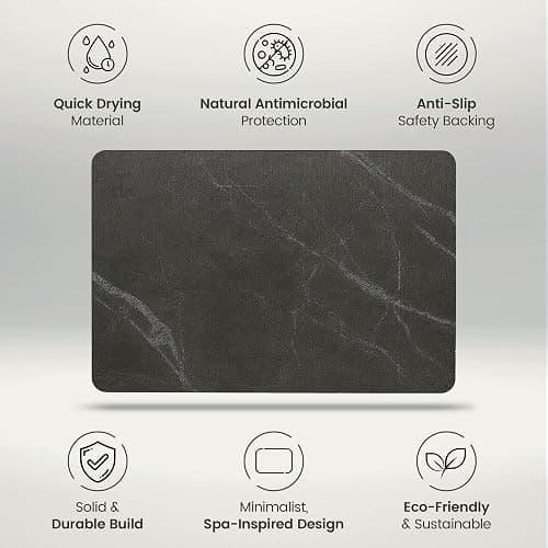 Solvio Quick Dry Shower Stone Bath Mat, Super Absorbent & Non-Slip 24 x 16 Inch Diatomaceous Earth Mat, Durable & Easy to Clean Diatomite Bath Mat for Bathroom Floor/Kitchen (Charcoal) thumbnail 6