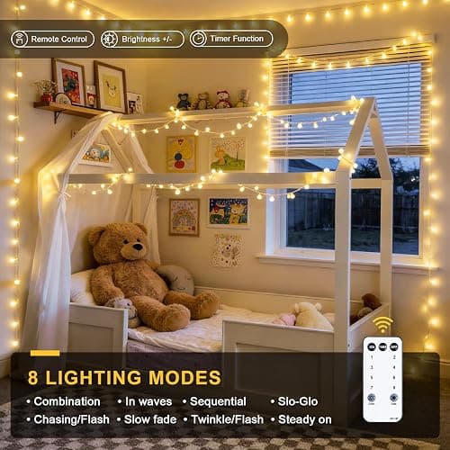 JMEXSUSS 100 LED Connectable Globe String Lights Indoor Bedroom, 33ft Warm White Christmas Lights Plug in with Remote, 8 Modes Hanging Fairy Light Outdoor for Room Classroom Party Valentine Day Decor thumbnail 3