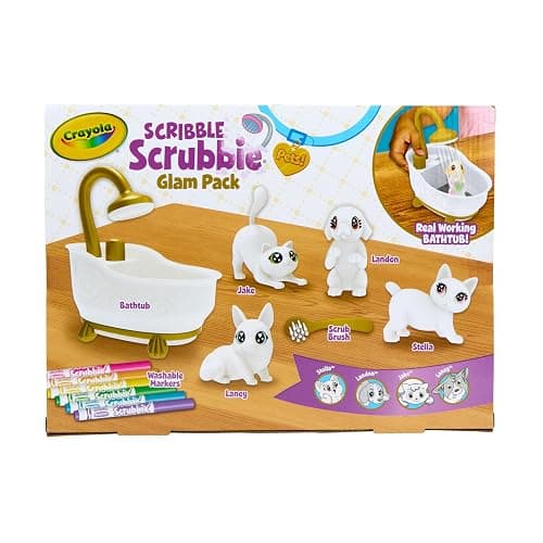 Crayola Scribble Scrubbies Glam Pack (4 Pets), Holiday for Kids, Washable Pet Care Toy, Coloring Animal Craft, Stocking Stuffer Toys for Girls & Boys, 3+ thumbnail 6