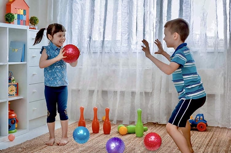 Bedwina Knobby Balls - (Pack of 6) Bulk 7 Inch Sensory and Spiky Massage Stress Balls for Toddlers, with Pump, Fun & Bouncy for Toddler, Kids Party Favors, Stocking Stuffers thumbnail 7