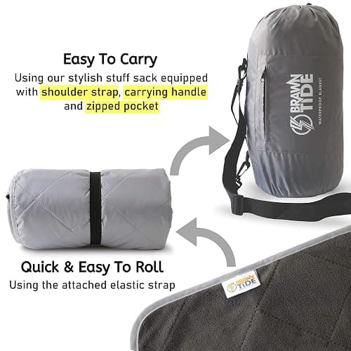BRAWNTIDE Large Outdoor Waterproof Blanket - Extra Thick Fleece, Warm, Windproof, Sandproof, Quilted, 82" x 55", Ideal for Beaches, Picnics, Camping, Stadiums, Dogs, Car thumbnail 4
