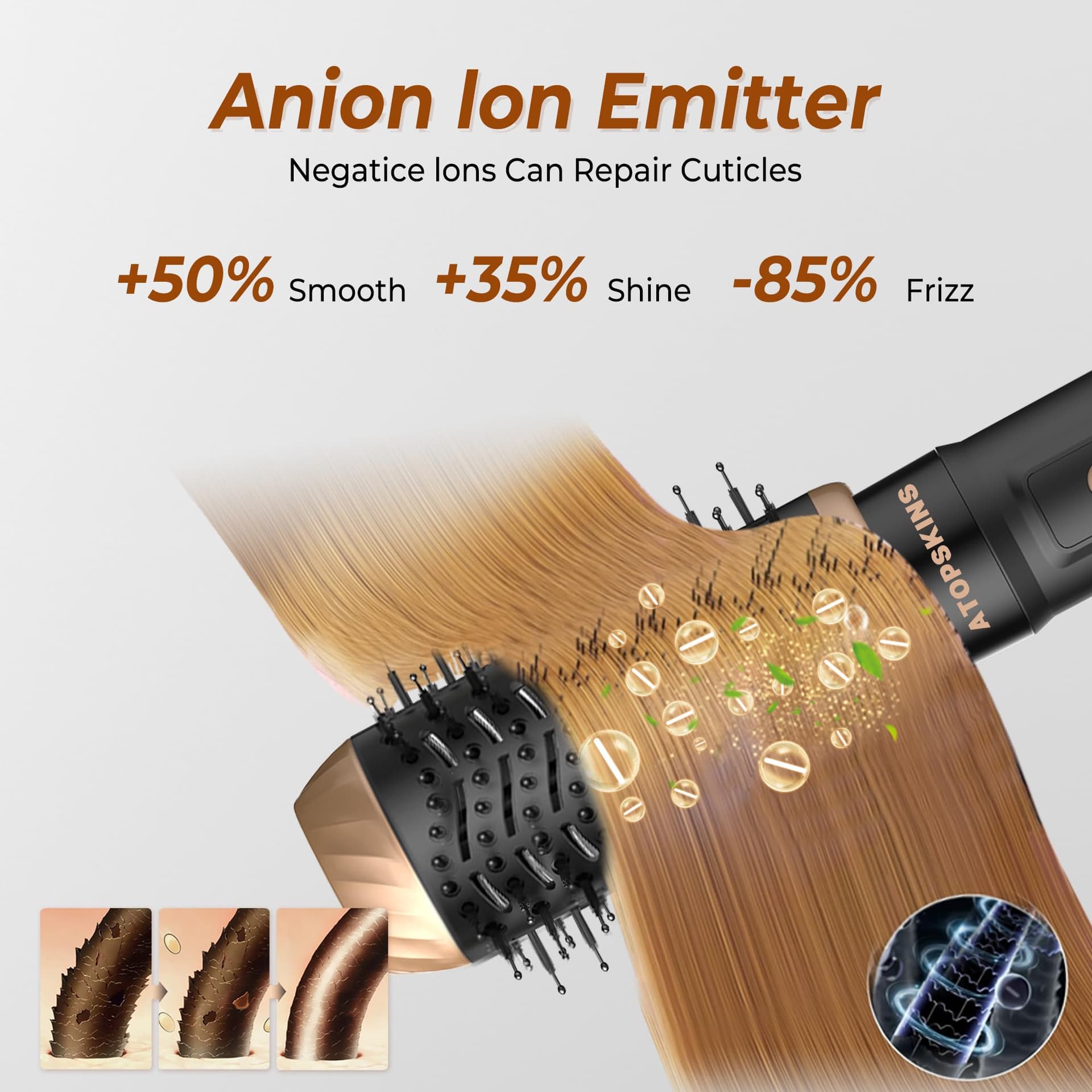 Haardrogerborstel, 6-in-1 Air Styler, 1000 W, föhnborstel met haardroger, ronde borstel, luchtkrultang, stijlborstel voor haar, zwart thumbnail 3