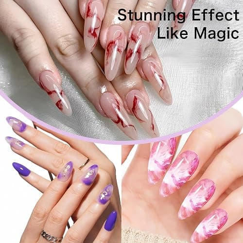 Creaglam Blooming Gel Nail Polish: Marble Natural Stone Clear Blossom Gel Polish for Women at Home Art Design - 15ml Nail Glue Spreading Effect - UV LED DIY Nail Salons Color Flower Watercolor Magic thumbnail 2