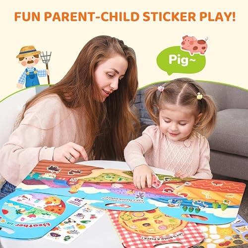 JoyCat Reusable Sticker Book Set (3-Pack): Farm, Pizza-Making, Weather - 90 Pcs Stickers for Toddlers, Kids Sticker Activity Book, Road Trip Travel Toys, Birthday Gifts for Boys and Girls thumbnail 6