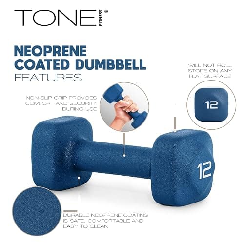 Tone Fitness Neoprene Dumbbell Weight Pairs with Anti-Roll Square Head | Multiple Options thumbnail 3