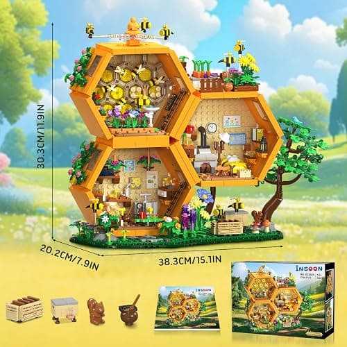 INSOON Farm Bee House Building Set with Lights, 1704PCS Honey Cabin Building Block Kit with Flowers Botanical Animals, Treehouse Construction Model Home Decor, Toy Gift for for Adults Boys Girls 12+ thumbnail 3