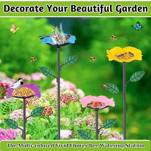 4 Pack Bee Watering Stations, Bee Feeders for Garden with 40PCS Glass Marbles,Colorful Butterfly Bath Bowl Waterer, Metal Butterfly Water Feeder for Outdoor Yard Courtyard Decor (4Pcs) thumbnail 8