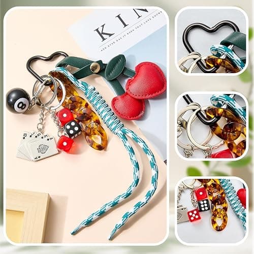 WEWAYSMILE Designer Rope Bag Charm Cherry Purse Charms for Handbags 8 Ball Keychain for Backpacks Wallets Car Key Accessories thumbnail 3