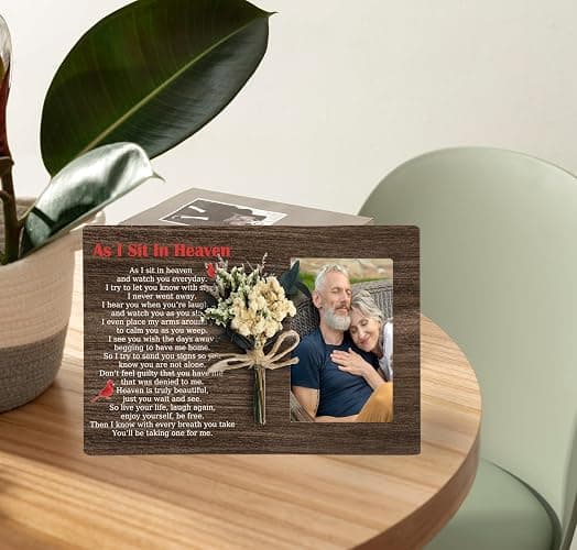 CAIFZ Memorial Picture Frame with Bouquet, As I Sit In Heaven Wooden Photo Frame Gifts for Loss of Loved one, 4x6 inch Photo thumbnail 6
