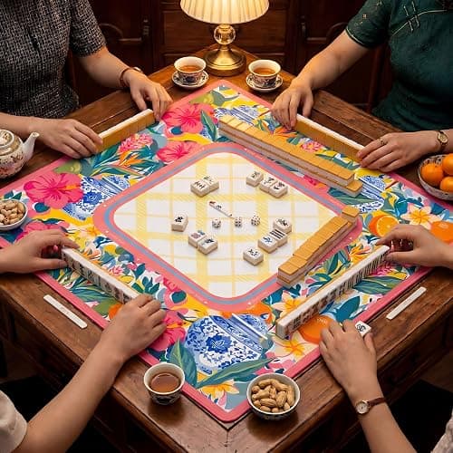 Drydiet Yellow Lemon Mahjong Mat for Table 31.5 x 31.5 Inch American Mahjong Mat with Carrying Bag, Non-Slip Noise Reduction Table Item for Family Poker Dominoe Board Game, Game Night & Party Use thumbnail 7