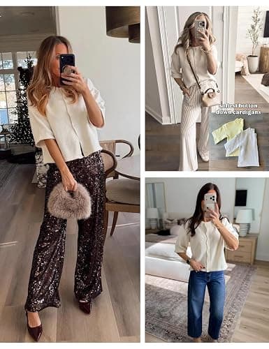 Springrain Lightweight Cardigans for Women Cropped Knit Sweater | Versatile Solid Color Knit Cardigan with Round Neck and Button front, Ideal for Casual Spring Fall Outfits thumbnail 5