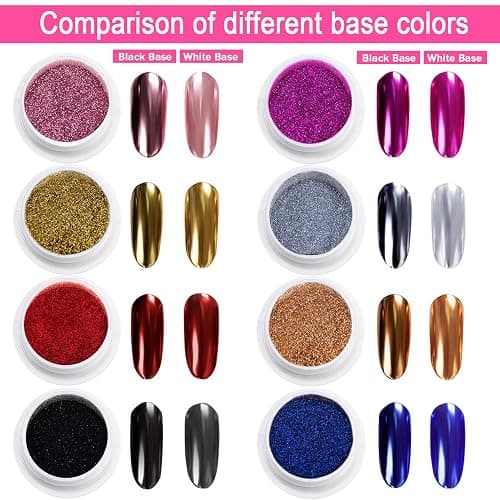 MELLIEX 8 Döschen Metallic Glitzerpuder, Nail Art Chrome Pigment Pulver Spiegel Effekt Nagelpuder für Nägel Dekoration thumbnail 2