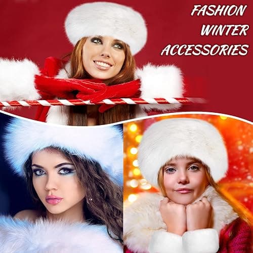 SATINIOR 3 Pieces Faux Fur Headband Set Ear Warmer Headwrap Furry Wrist Cuff Leg Warmers Boot Cuff Accessories for Girls thumbnail 7