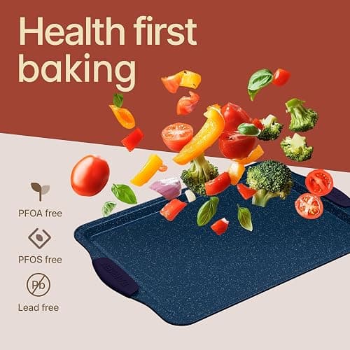 BAKKEN Kitchen Baking Pan Set - Nonstick Coating, Carbon Steel Bakeware Sets with Blue Silicone Handles, Baking Kitchen Essentials, PFOA, PFOS, PTFE Free, Oven Safe Tray (Up To 450° F), Set of 6 thumbnail 6