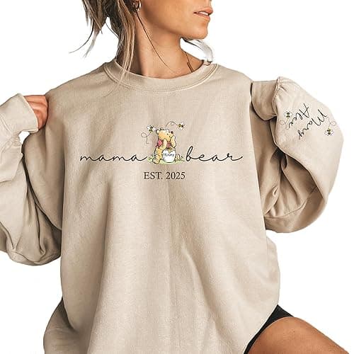 Personalized Mama Sweatshirt with Kid Name on Sleeve Custom Mama Bear Sweatshirt for Women Mothes Days Gifts for Mom for Mom Birthday - Image 1