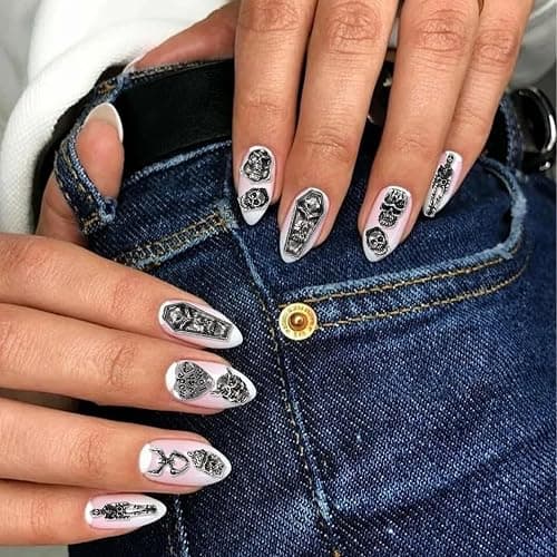 Y2K Nail Charms and Gems 3D Silver Star Butterfly Planet Cross Nail Charms for Acrylic Nails Design Kawaii Nails Jewels for Art (Black-70) thumbnail 6