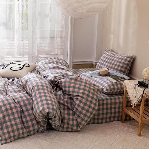 mixinni Plaid Comforter Set Twin XL - 3 Piece Soft Geometric Checkered Comforter with 2 Pillow Shams, Modern Gingham Pattern Bedding Set for All Season, Breathable & Soft Cozy (Pink, Purple, Blue) thumbnail 3