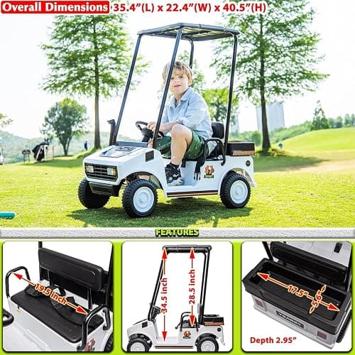 sopbost 2 Seater Ride On Car with Remote Control 2WD 12V Electric Mini Golf Cart for Kids Boys Girls Age 3-5, Bluetooth, Plastic Roof, Rear Storage Box - White thumbnail 4