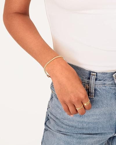 PAVOI 14K Gold Plated 2mm Cubic Zirconia Honeycomb Tennis Bracelet | Gold Bracelet for Women | SizeS 6.5-7.5 Inch thumbnail 2