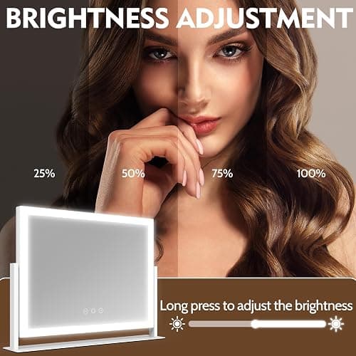 ROLOVE Lighted Makeup Mirror 16.3"x12.6", Hollywood Vanity Mirror with 10X Magnifier, 3 Color LED Lighting Modes, Smart Touch Control & 360° Rotation, Tabletop Makeup Mirror (White, Gift Ready) thumbnail 4