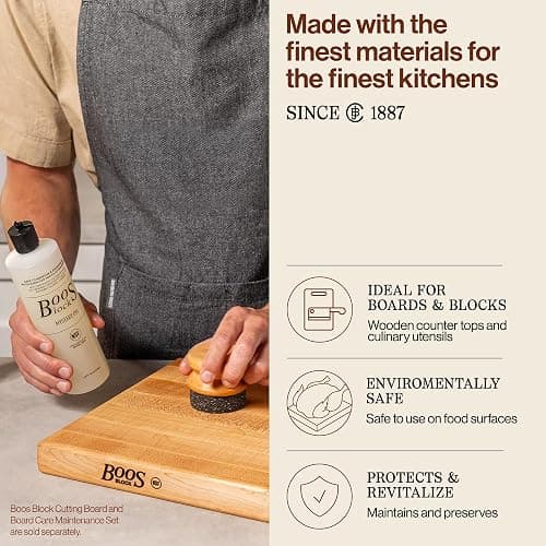 John Boos 3-Piece All-Natural Care & Maintenance Set - 16 oz Mystery Oil, 5 oz Board Cream & Round Applicator for Butcher Blocks, Cutting Boards, Wood Countertops, and Wooden Utensils thumbnail 7