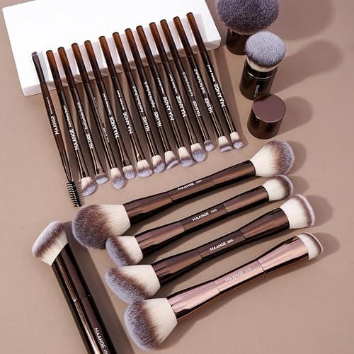 MAANGE 20 PCS Foundation Makeup Brush Set, Double-ended Kabuki Brush Contour Brush for Liquid Powder Concealer Cream Cosmetics Blending Blush Buffing Face Makeup Tools (Coffee) - Coffee thumbnail 6