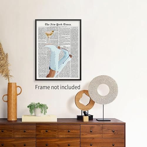 Retro Martini Cocktail Newspaper Poster Preppy Light Blue Western Cowgirl Coquette Boots Wall Art Bar Cart Alcohol Canvas Prints for Bar Cart Dorm Bedroom Wall Decor 12x16 inch Unframed thumbnail 5
