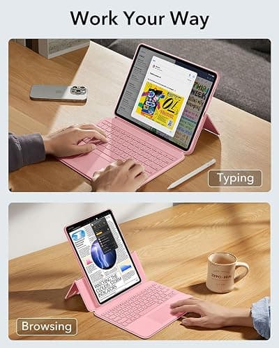 ESR iPad Air 13 Inch Case Keyboard (M3/M2, 2025/2024), Keyboard Case with Trackpad, Magnetic Detachable Keyboard with Backlit Keys, Fully Adjustable Portrait/Landscape Stand, Ascend Series, Pink thumbnail 3