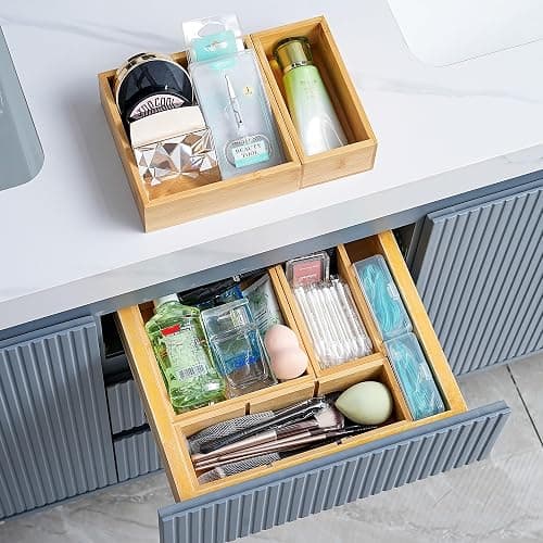 Fabsome Drawer Organizer, Set of 9 Bamboo Wood Kitchen Makeup Desk Junk Tea Drawer Storage Boxes Bins for Cutlery Silverware Utensils Flatware, Small Wooden Container Tray for Bathroom, Office thumbnail 2