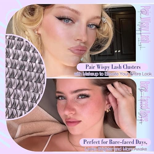 Cluster Lashes Wispy Natural Eyelash Clusters DIY Lash Extension C-curly Cluster Eyelash Extension 10-16MM Individual Lashes Thin Lash Band by Newcally thumbnail 2