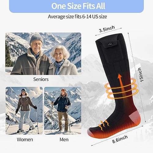 Heated Socks for Men Women - Rechargeable, Washable, Electric Heated Socks Up to 8 Hours with 4 Heating Levels for Hunting, Camping, Hiking, Skiing, Walking, Fishing, Cycling, Outdoor Work thumbnail 4