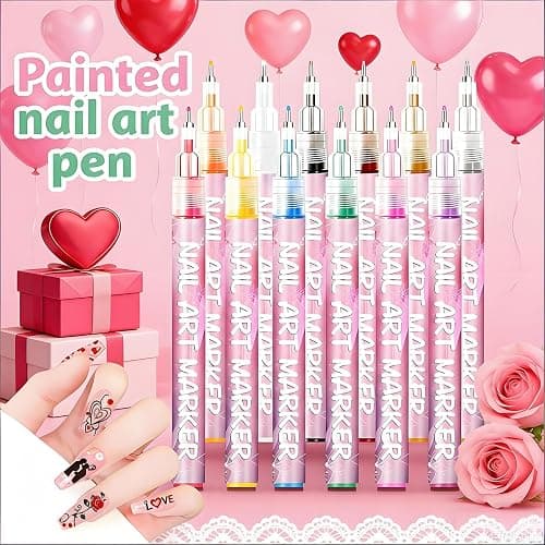 Nail Art Pens 12 Colors - 3D Quick-Dry Nail Art Markers for Kids, Girls, Drawing Painting Liner Brush for Painting, Drawing, Lines & Designs, Gifts for Women Girls thumbnail 3